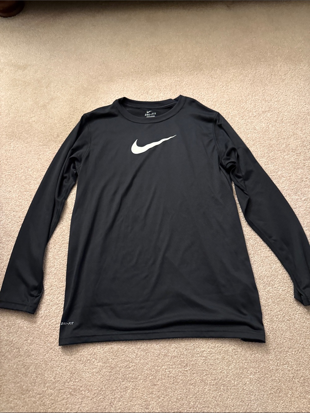 Nike Black Long Sleeve DRI-FIT Top with White Swoosh Youth X-Large